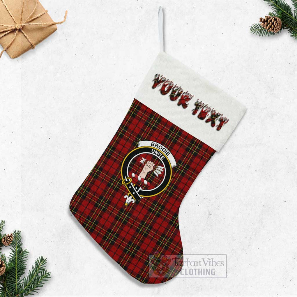 Tartan Vibes Clothing Brodie Tartan Family Crest Christmas Stocking with Personalized Text