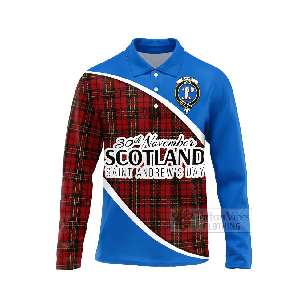 Tartan Vibes Clothing Brodie Family Crest Tartan Long Sleeve Polo Shirt Celebrate Saint Andrew's Day in Style