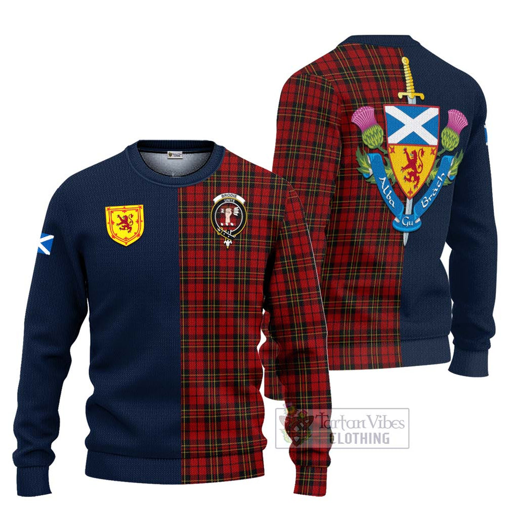 Tartan Vibes Clothing Brodie Tartan Knitted Sweater with Scottish Lion Royal Arm Half Style