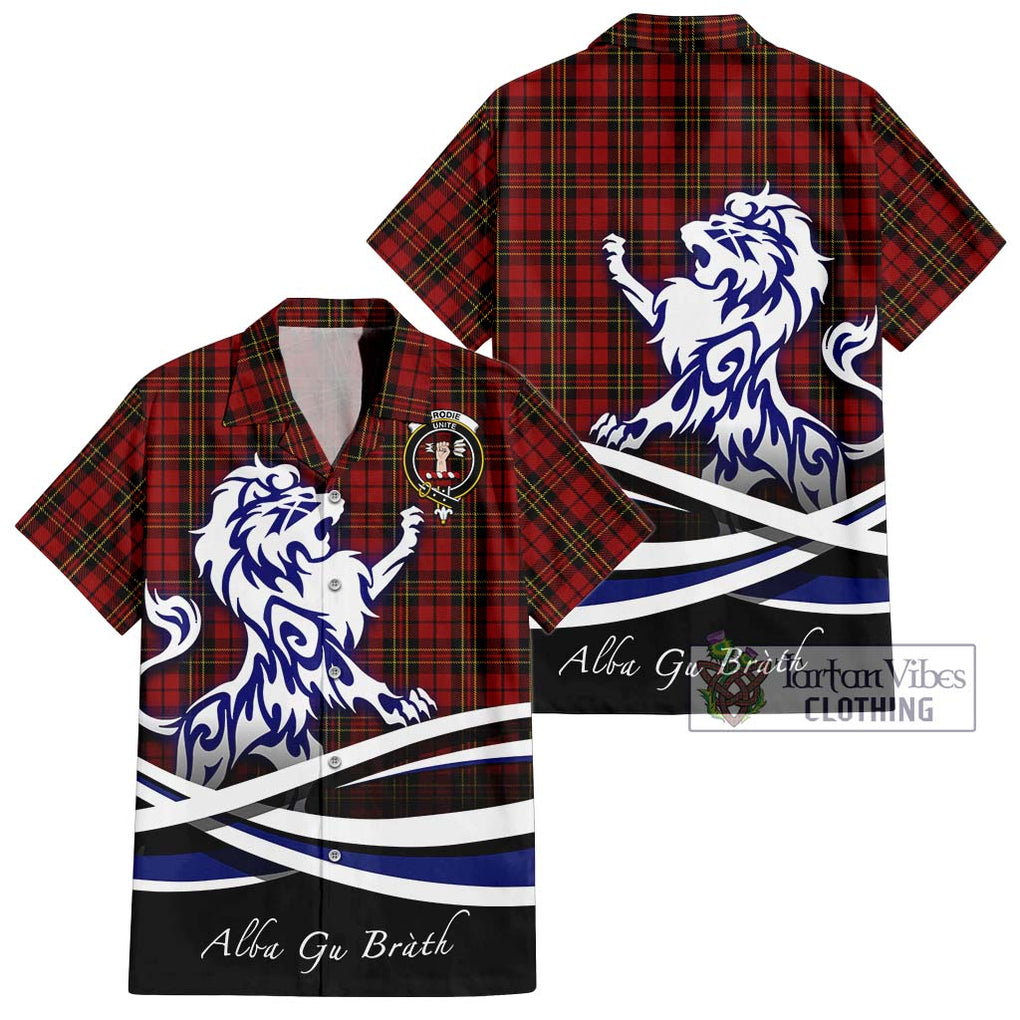 Brodie Tartan Short Sleeve Button Shirt with Alba Gu Brath Regal Lion Emblem Kid - Tartanvibesclothing Shop