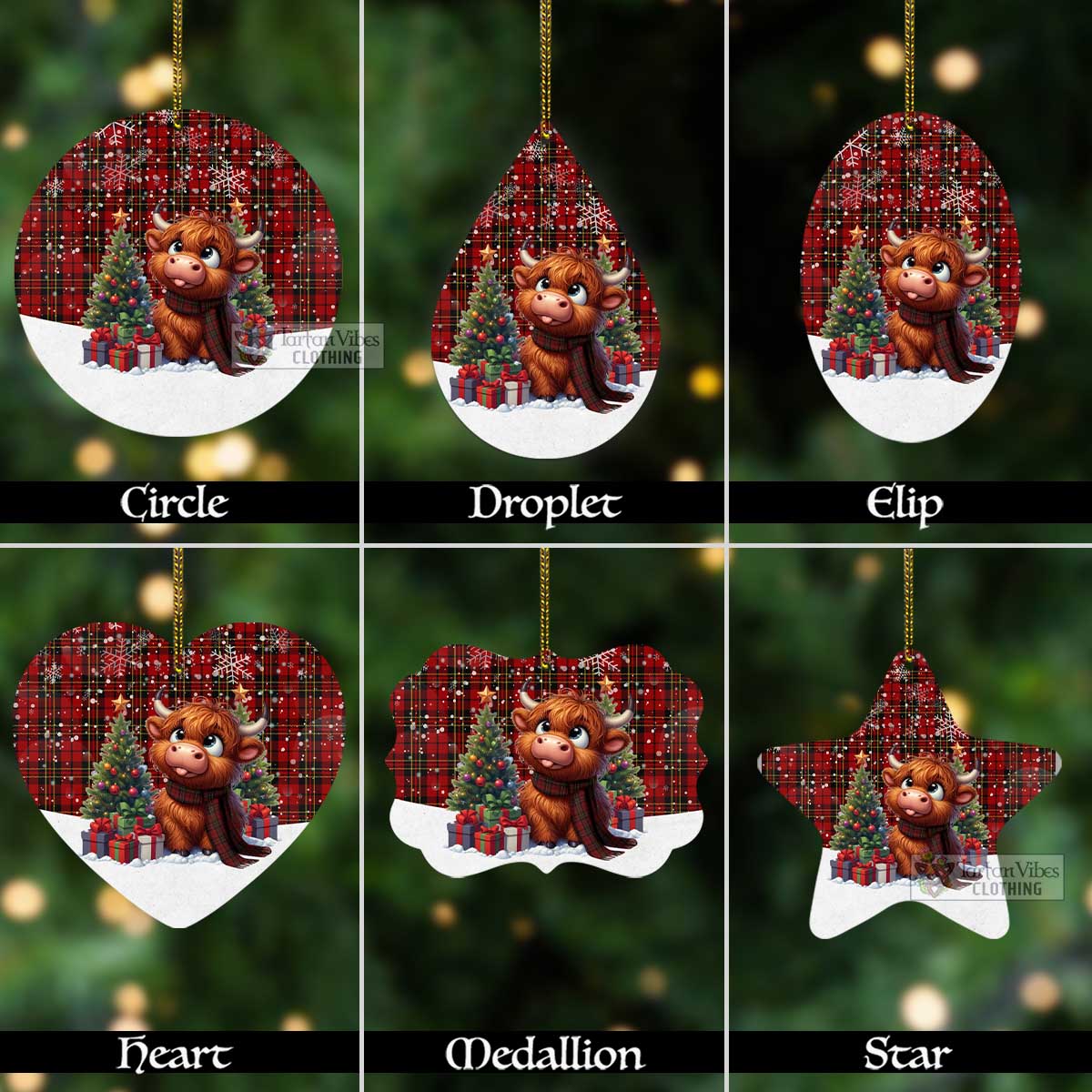 Tartan Vibes Clothing Brodie Tartan Christmas Aluminium Ornament with Adorable Highland Coo