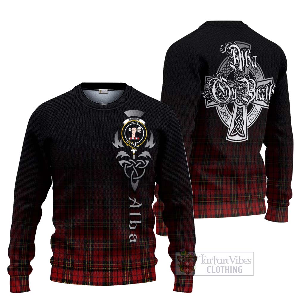 Tartan Vibes Clothing Brodie Tartan Knitted Sweater Featuring Alba Gu Brath Family Crest Celtic Inspired