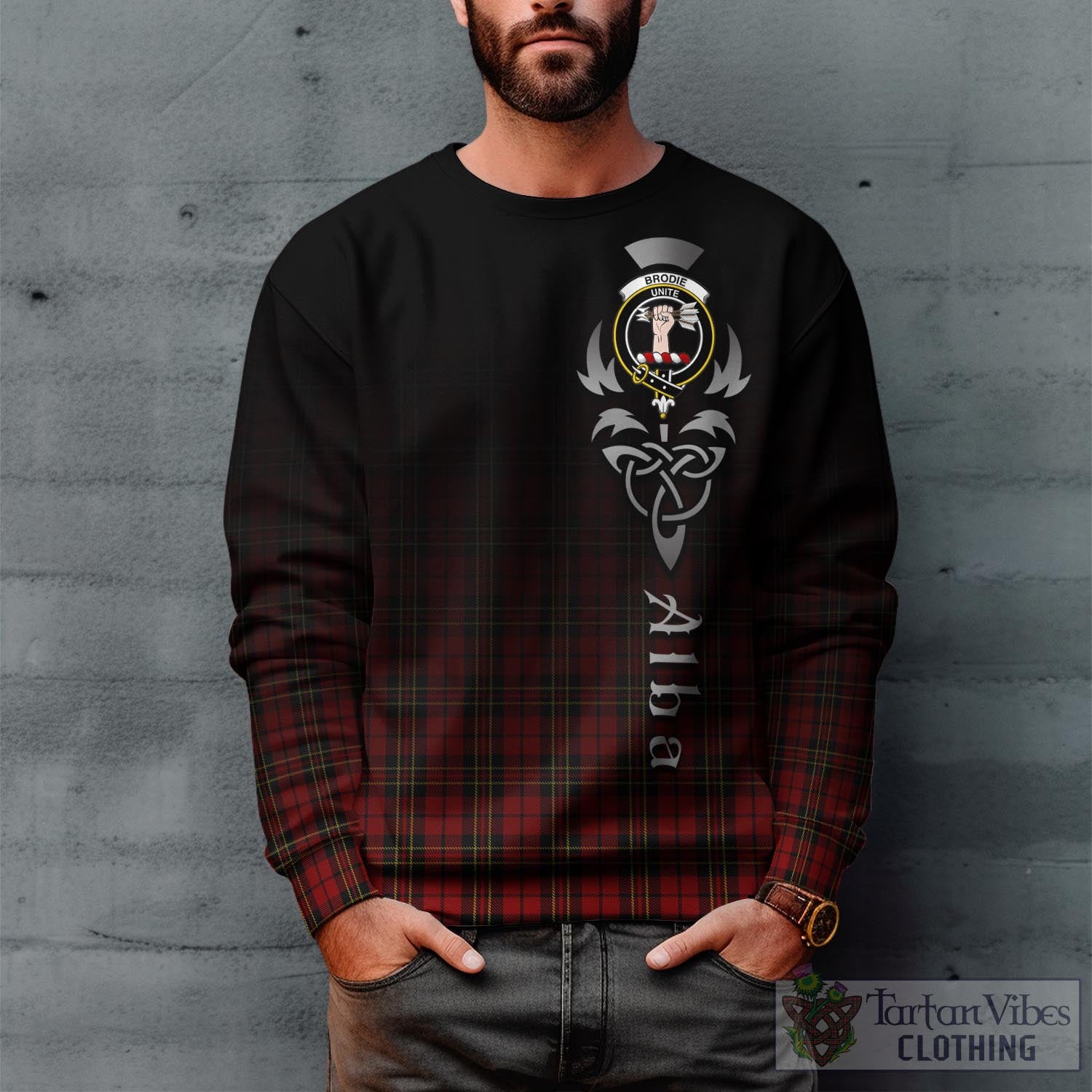 Tartan Vibes Clothing Brodie Tartan Sweatshirt Featuring Alba Gu Brath Family Crest Celtic Inspired