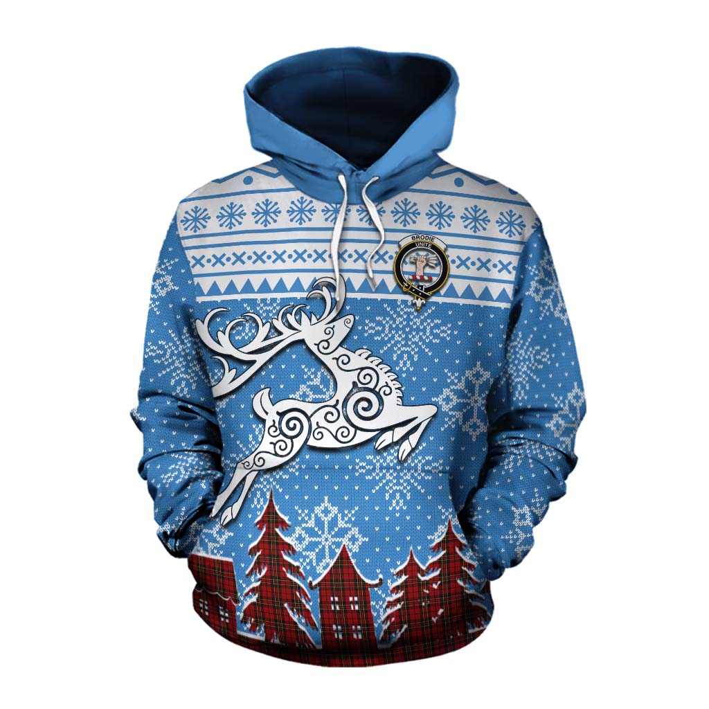 Tartan Vibes Clothing Brodie Clan Christmas Cotton Hoodie Celtic Reindeer Style