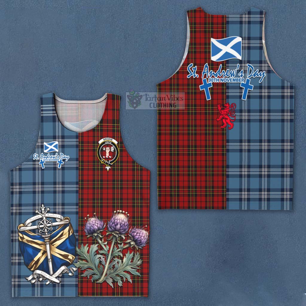 Tartan Vibes Clothing Brodie Tartan Men's Tank Top Happy St. Andrew's Day Half Tartan Style