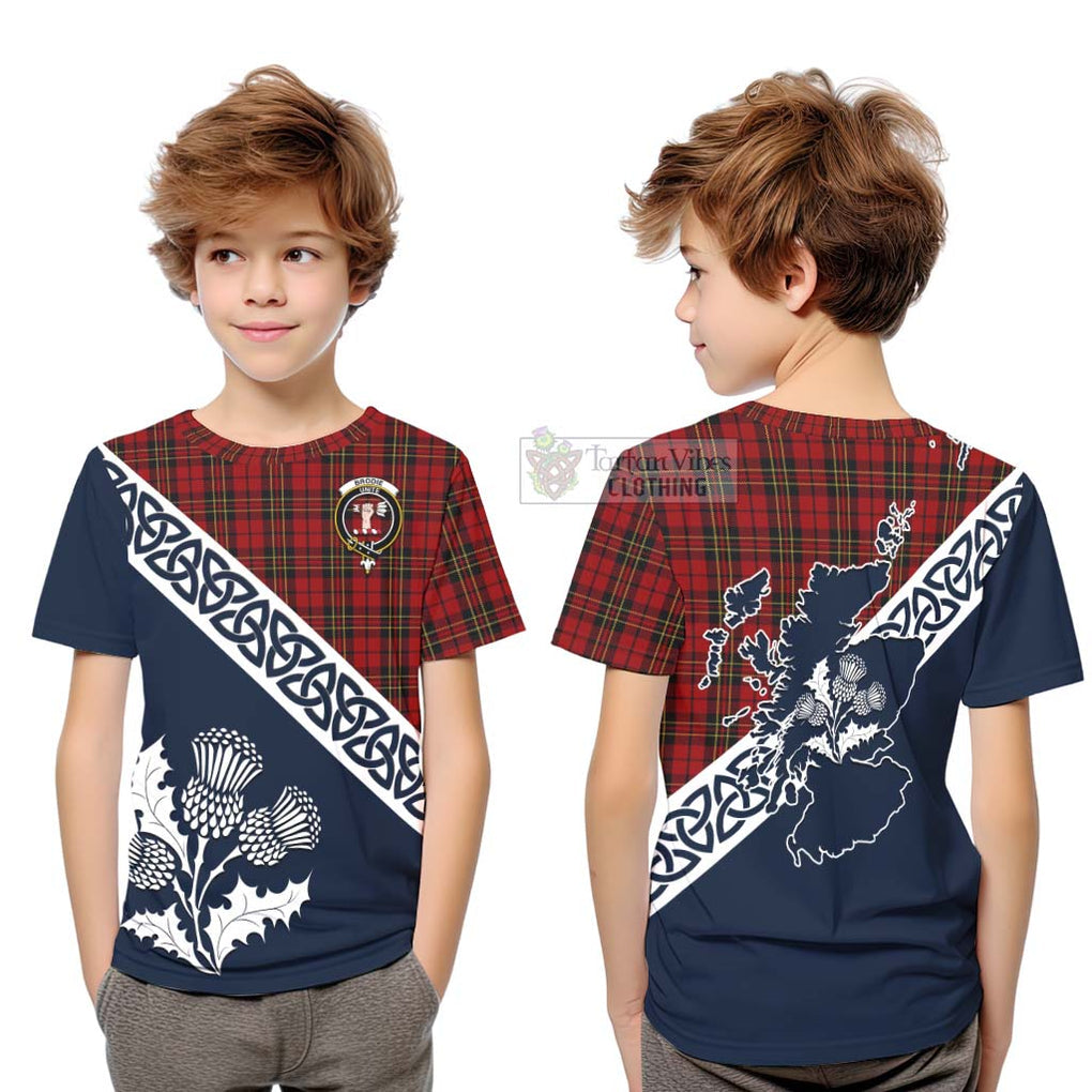 Tartan Vibes Clothing Brodie Tartan Kid T-Shirt Featuring Thistle and Scotland Map