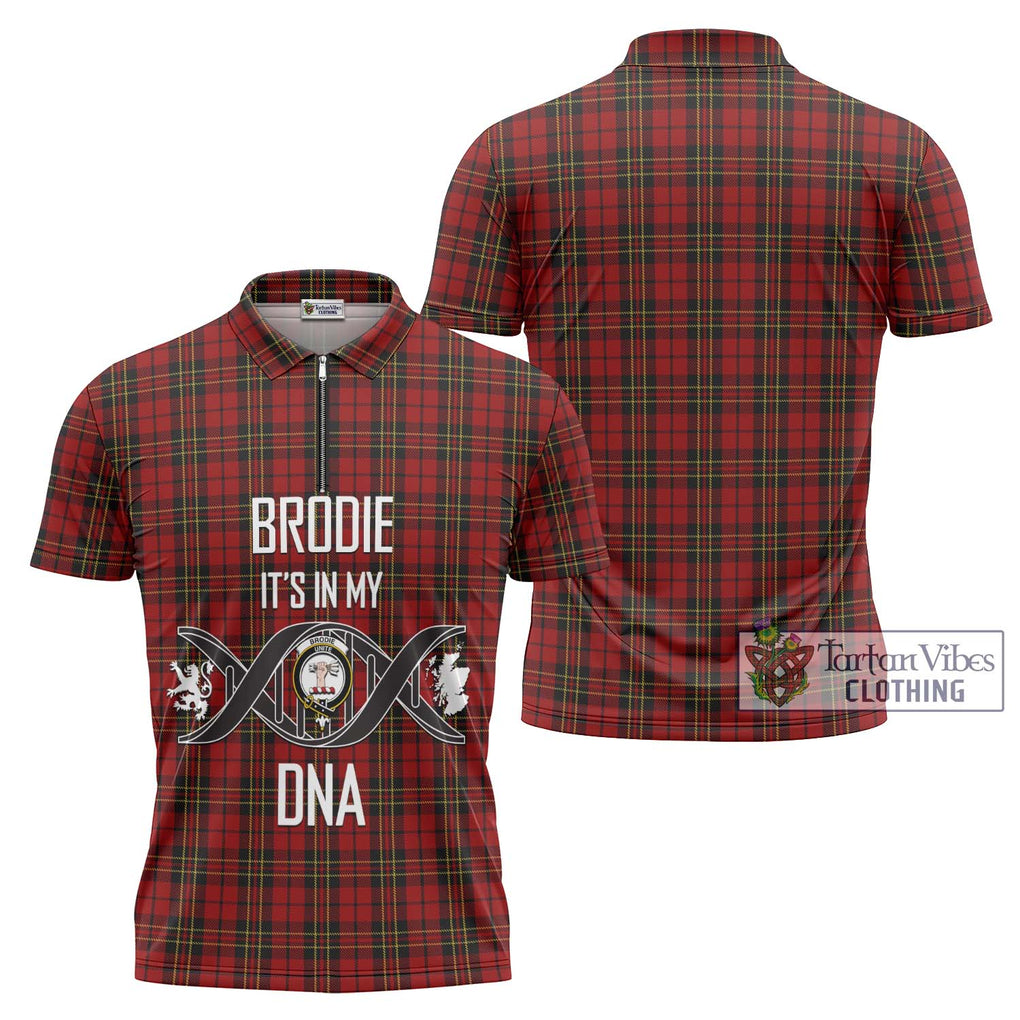 Brodie Tartan Zipper Polo Shirt with Family Crest DNA In Me Style Unisex - Tartanvibesclothing Shop