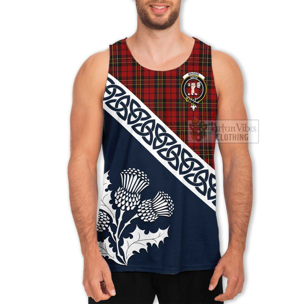 Tartan Vibes Clothing Brodie Tartan Men's Tank Top Featuring Thistle and Scotland Map