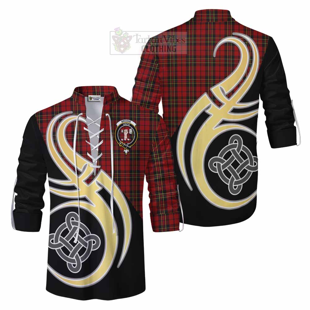 Tartan Vibes Clothing Brodie Tartan Ghillie Kilt Shirt with Family Crest and Celtic Symbol Style