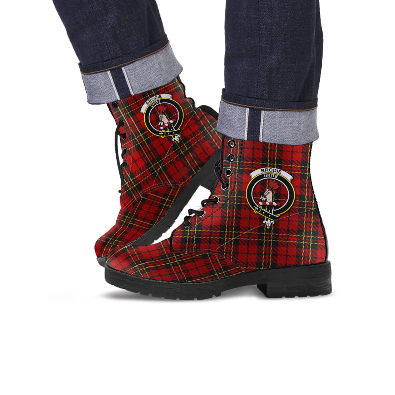 Brodie Tartan Leather Boots with Family Crest - Tartanvibesclothing