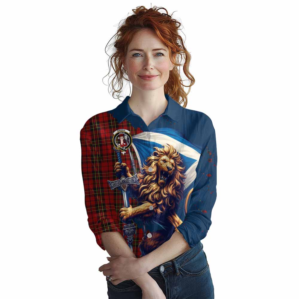 Tartan Vibes Clothing Brodie Tartan Family Crest Women's Casual Shirt with Scottish Majestic Lion