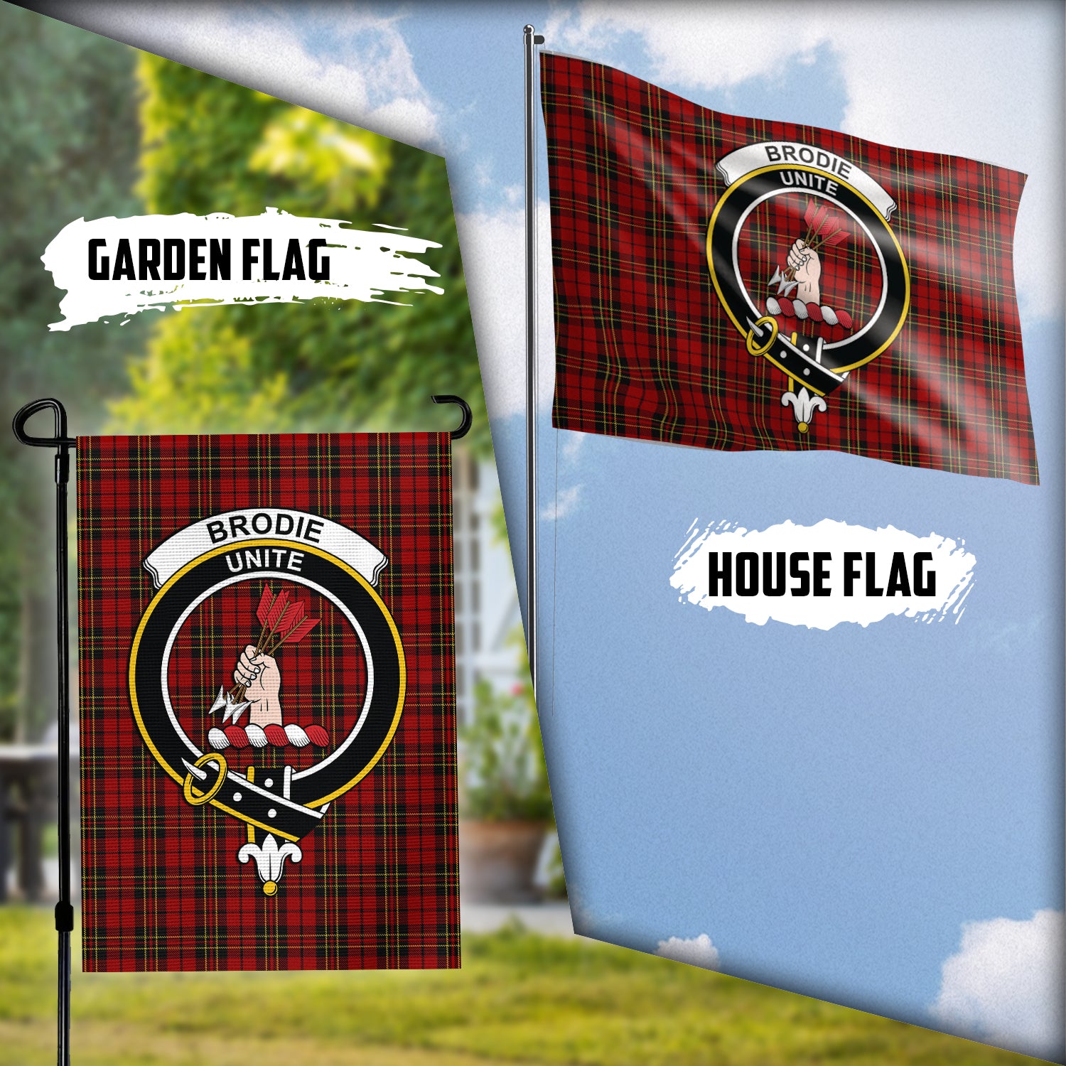 Brodie Tartan Flag with Family Crest Garden Flag (Vertical) - Tartan Vibes Clothing