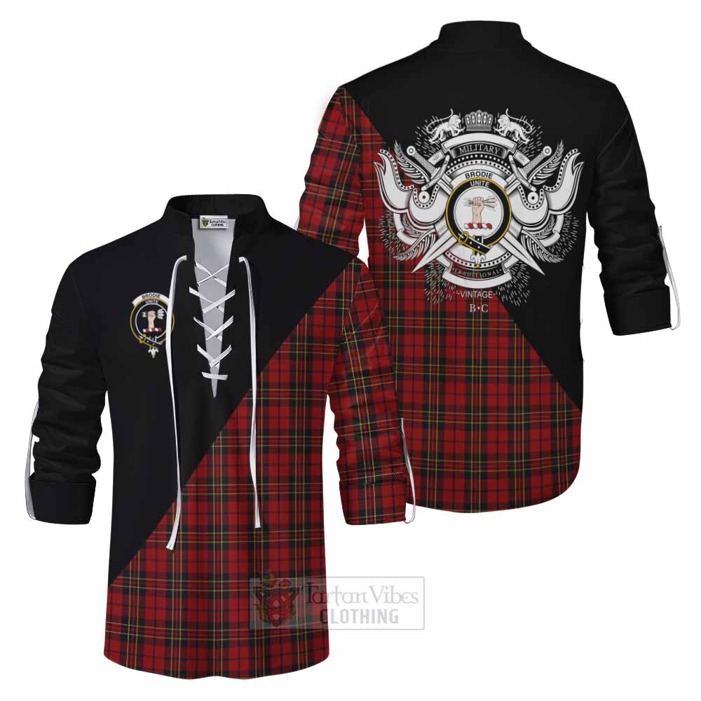 Tartan Vibes Clothing Brodie Tartan Ghillie Kilt Shirt with Family Crest and Military Logo Style