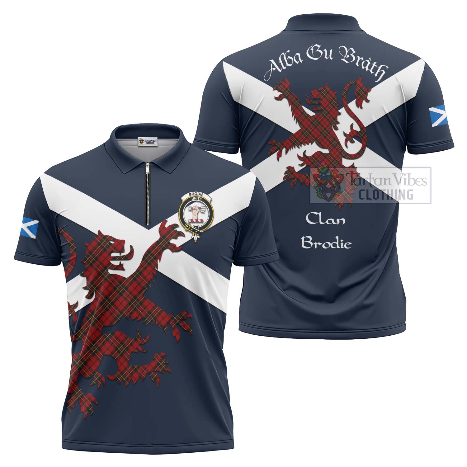 Tartan Vibes Clothing Brodie Tartan Lion Rampant Zipper Polo Shirt – Proudly Display Your Heritage with Alba Gu Brath and Clan Name