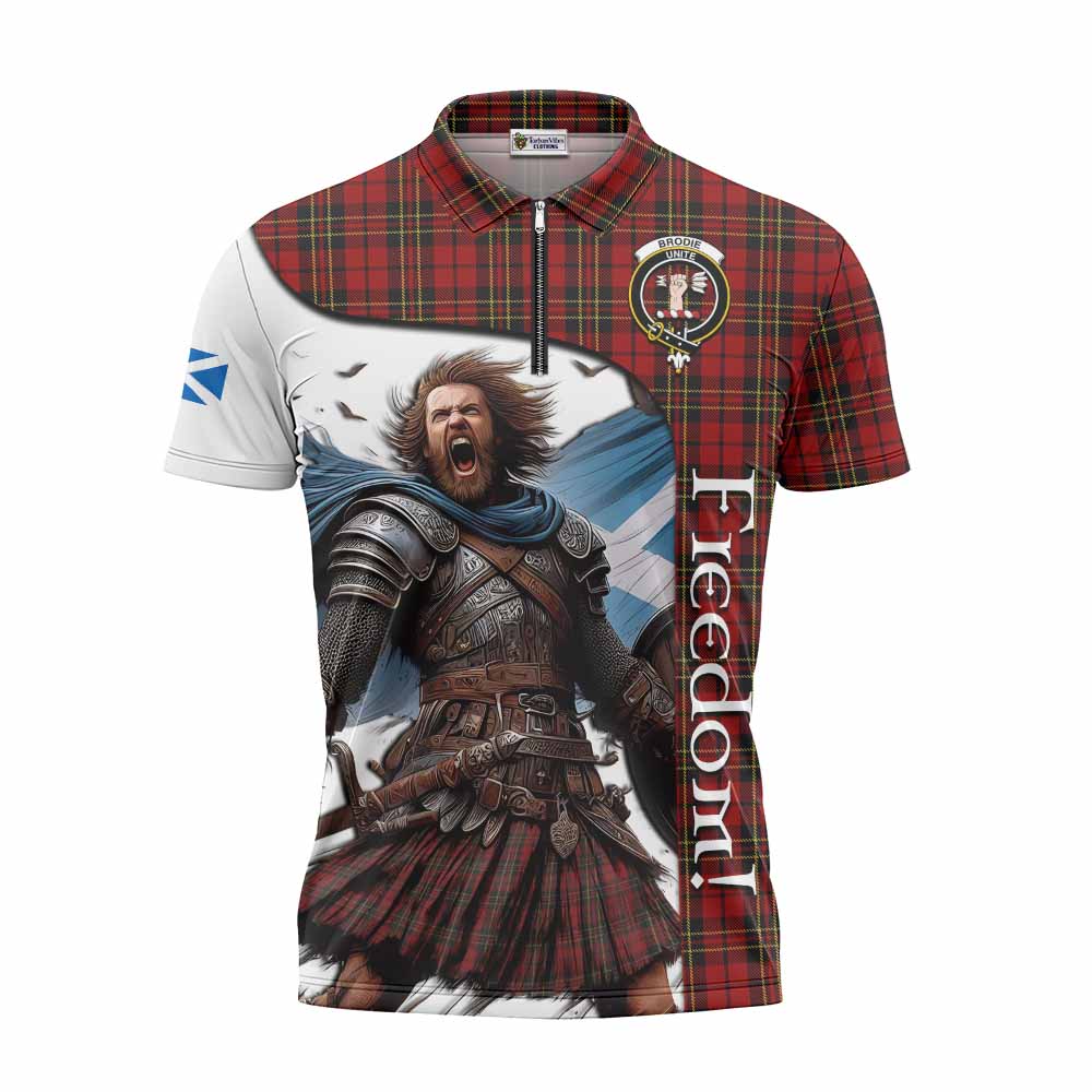 Tartan Vibes Clothing Brodie Crest Tartan Zipper Polo Shirt Inspired by the Freedom of Scottish Warrior