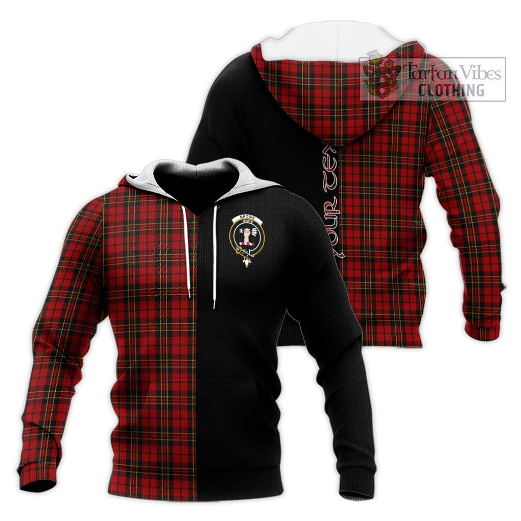 Brodie Tartan Knitted Hoodie with Family Crest and Half Of Me Style Unisex Knitted Pullover Hoodie - Tartanvibesclothing Shop