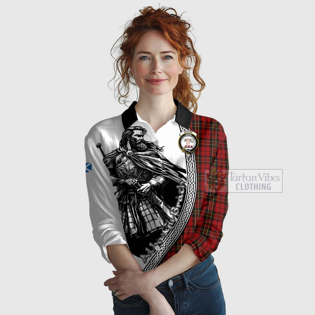 Tartan Vibes Clothing Brodie Tartan Clan Crest Women's Casual Shirt with Highlander Warrior Celtic Style