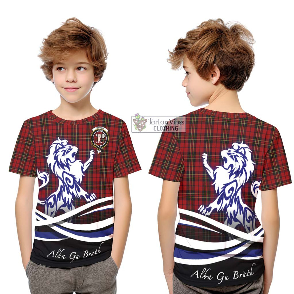 Brodie Tartan Kid T-Shirt with Alba Gu Brath Regal Lion Emblem Youth XL Size14 - Tartanvibesclothing Shop