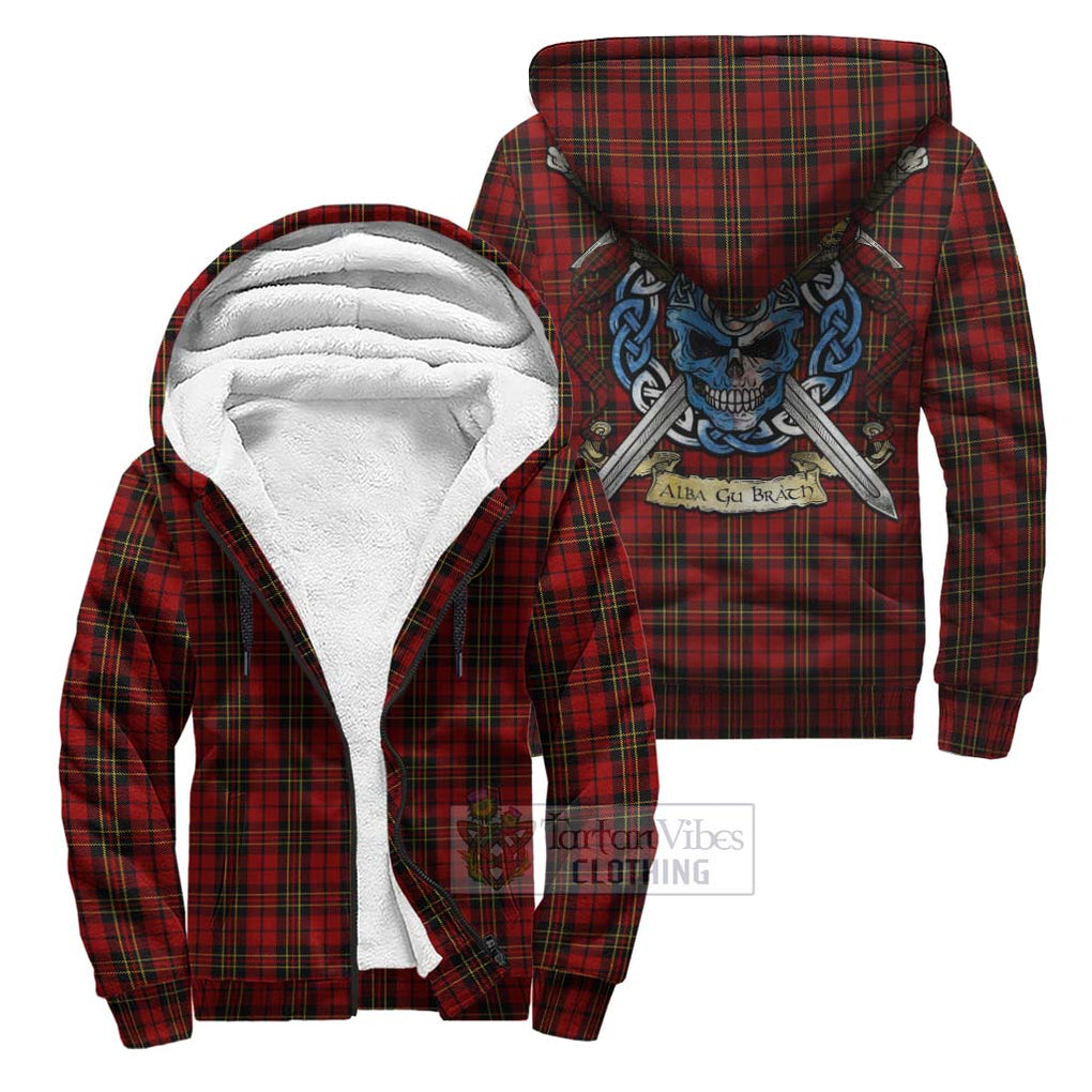 Tartan Vibes Clothing Brodie Tartan Sherpa Hoodie with Family Crest Celtic Skull Style