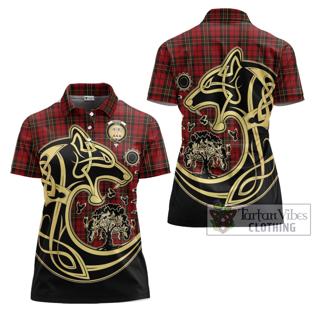 Tartan Vibes Clothing Brodie Tartan Women's Polo Shirt with Family Crest Celtic Wolf Style