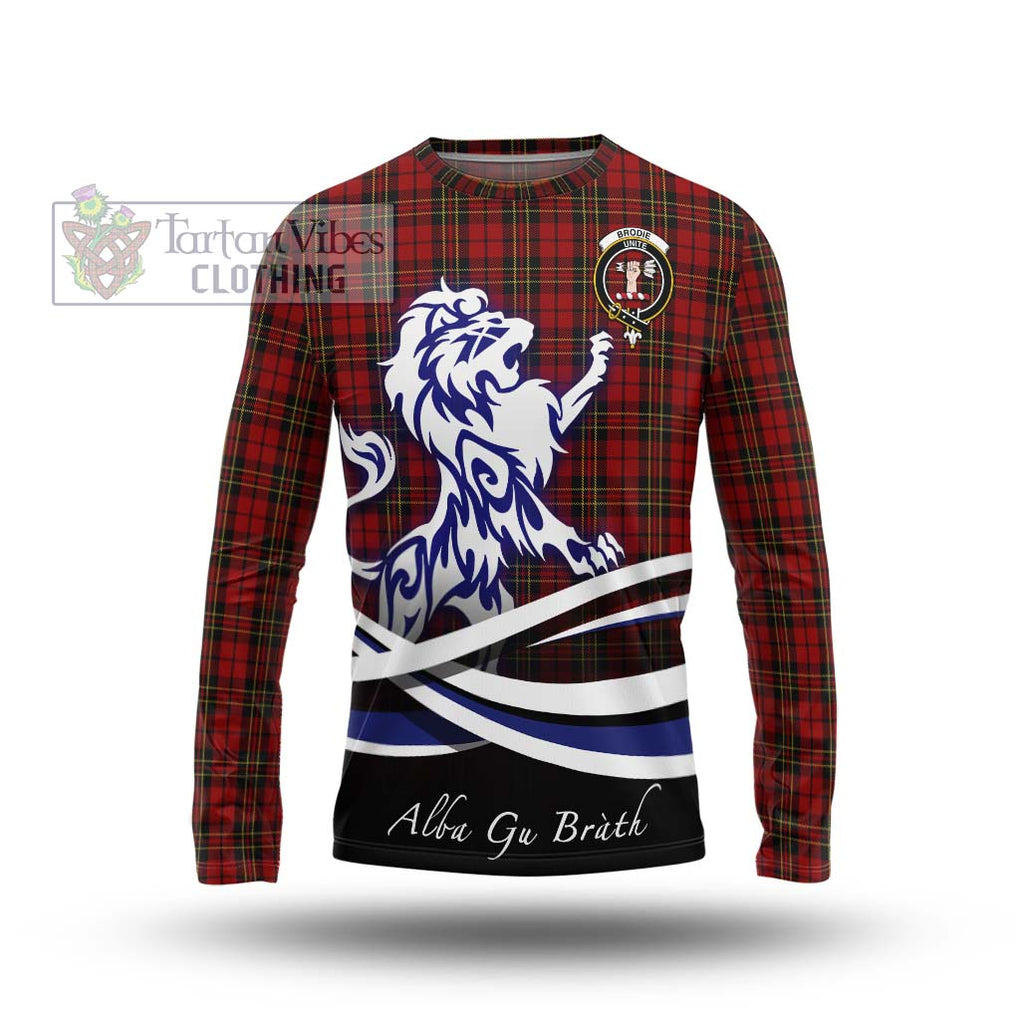 Brodie Tartan Long Sleeve T-Shirt with Alba Gu Brath Regal Lion Emblem Unisex - Tartanvibesclothing Shop