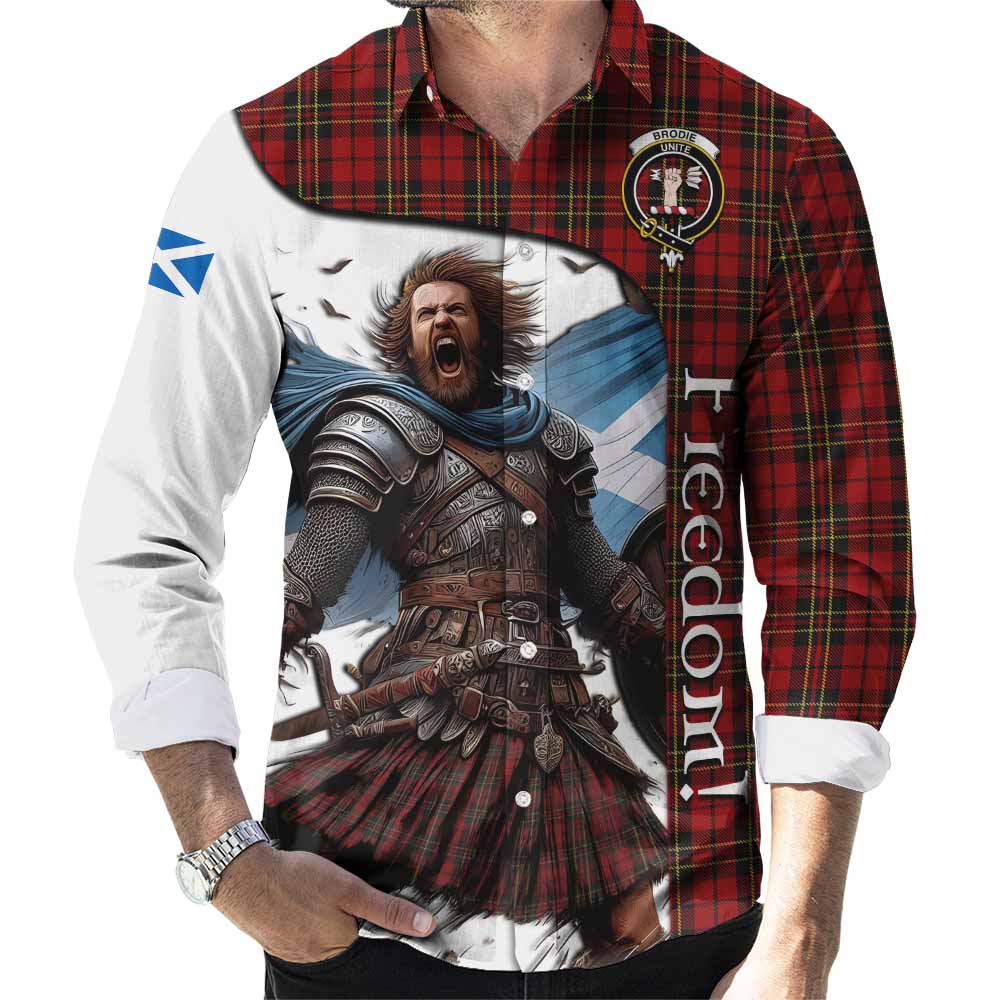 Tartan Vibes Clothing Brodie Crest Tartan Long Sleeve Button Shirt Inspired by the Freedom of Scottish Warrior