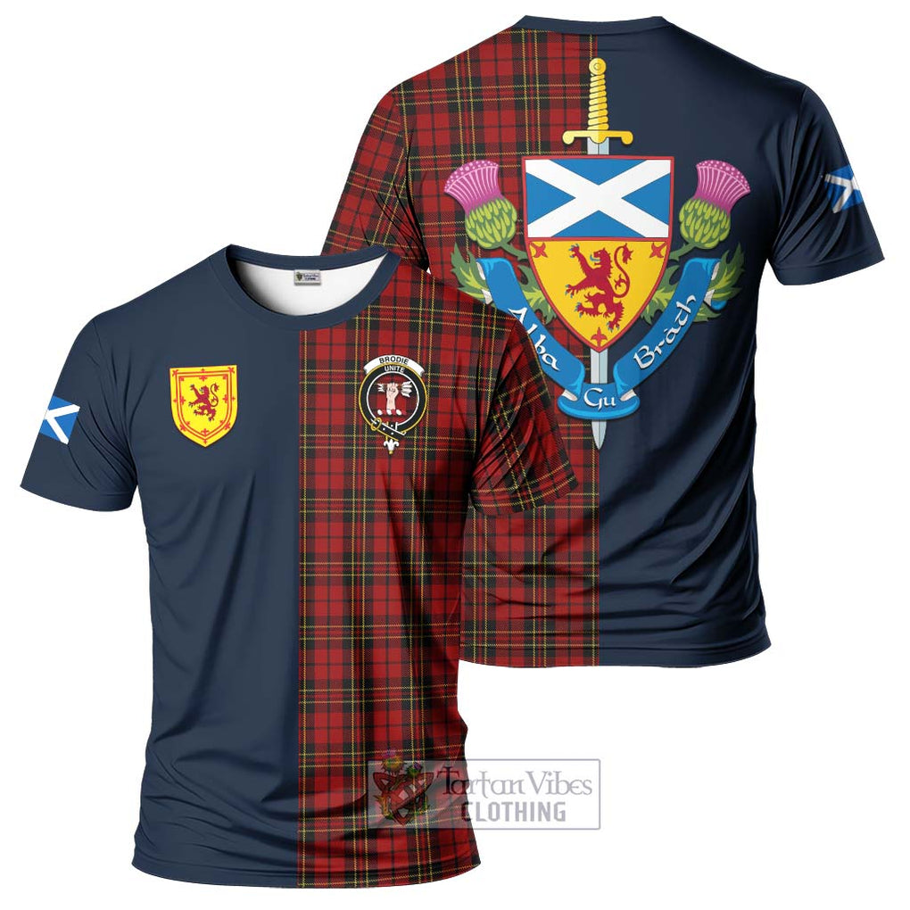 Tartan Vibes Clothing Brodie Tartan T-Shirt Alba with Scottish Lion Royal Arm Half Style