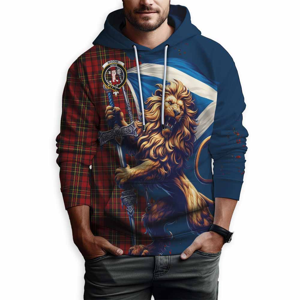 Tartan Vibes Clothing Brodie Tartan Family Crest Hoodie with Scottish Majestic Lion