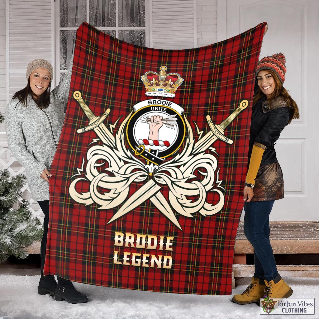 Tartan Vibes Clothing Brodie Tartan Blanket with Clan Crest and the Golden Sword of Courageous Legacy