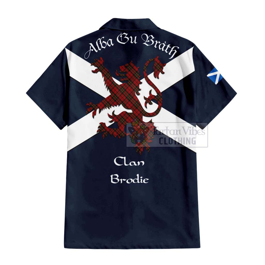 Tartan Vibes Clothing Brodie Tartan Lion Rampant Short Sleeve Button Shirt – Proudly Display Your Heritage with Alba Gu Brath and Clan Name