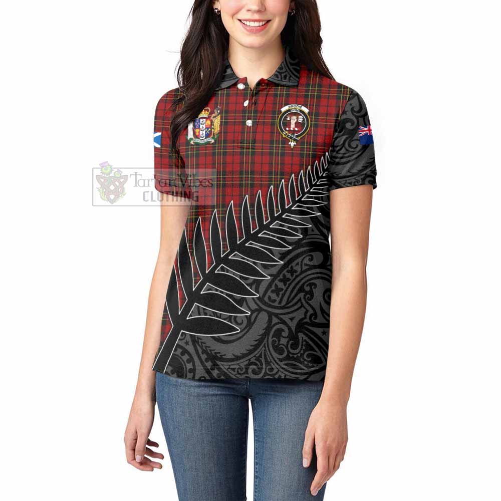 Tartan Vibes Clothing Brodie Crest Tartan Women's Polo Shirt with New Zealand Silver Fern Half Style