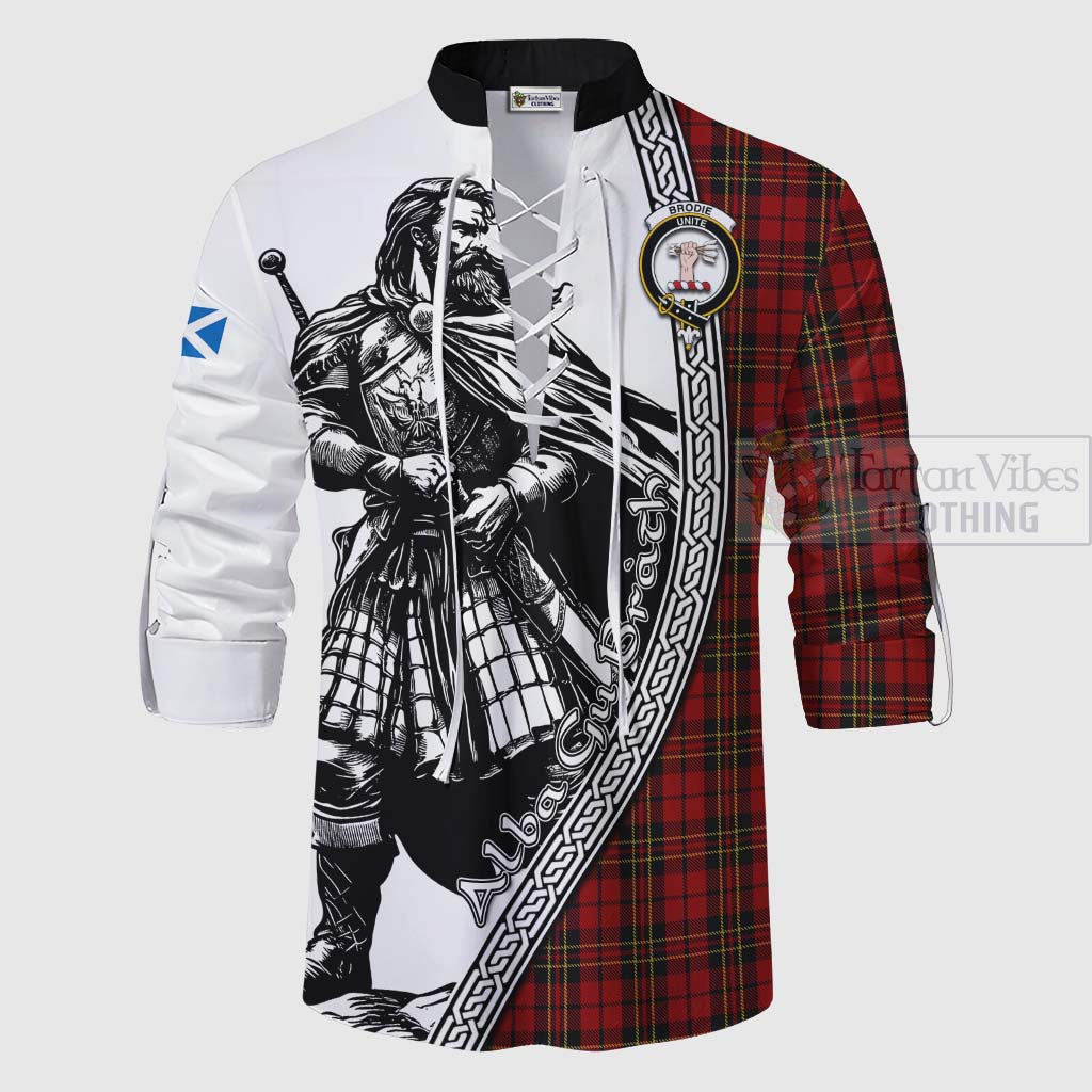 Tartan Vibes Clothing Brodie Tartan Clan Crest Ghillie Kilt Shirt with Highlander Warrior Celtic Style