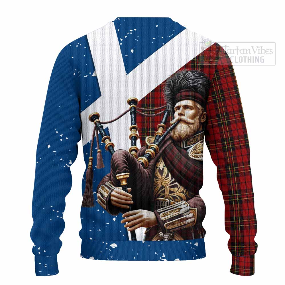 Tartan Vibes Clothing Brodie Tartan Knitted Sweater with Family Crest Scottish Bagpiper Vibes