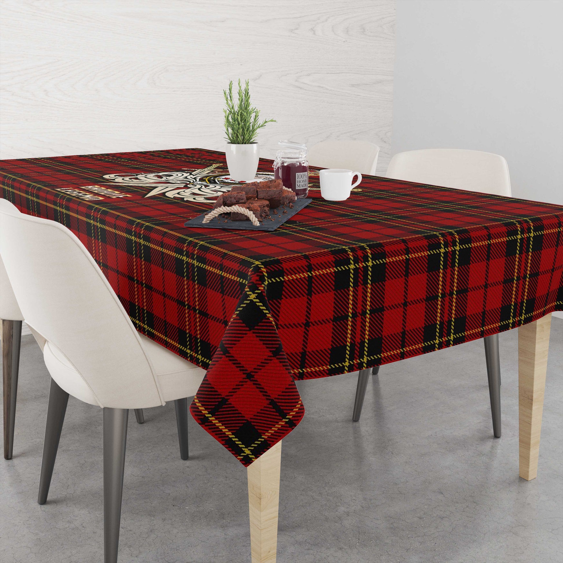 Tartan Vibes Clothing Brodie Tartan Tablecloth with Clan Crest and the Golden Sword of Courageous Legacy