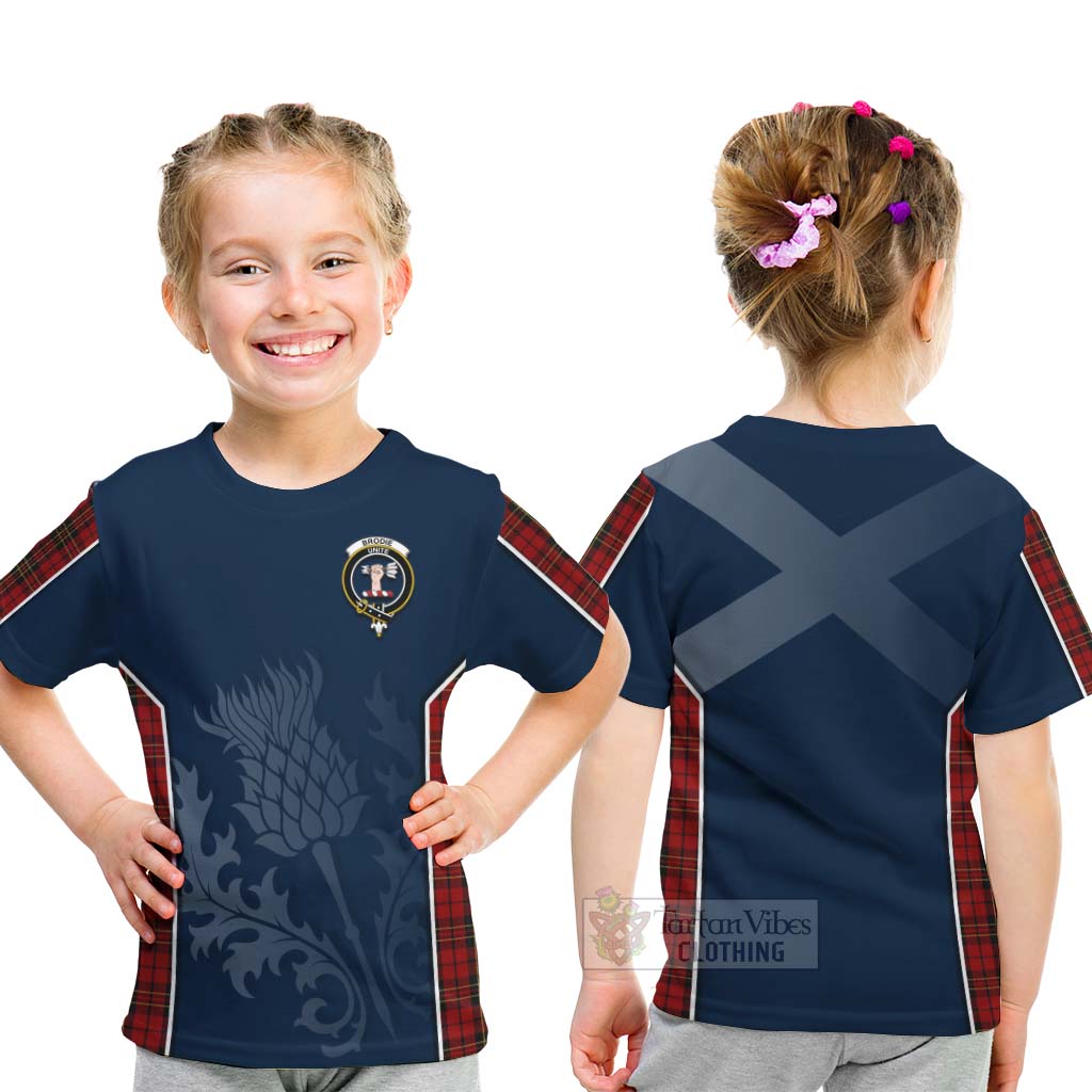 Tartan Vibes Clothing Brodie Tartan Kid T-Shirt with Family Crest and Scottish Thistle Vibes Sport Style