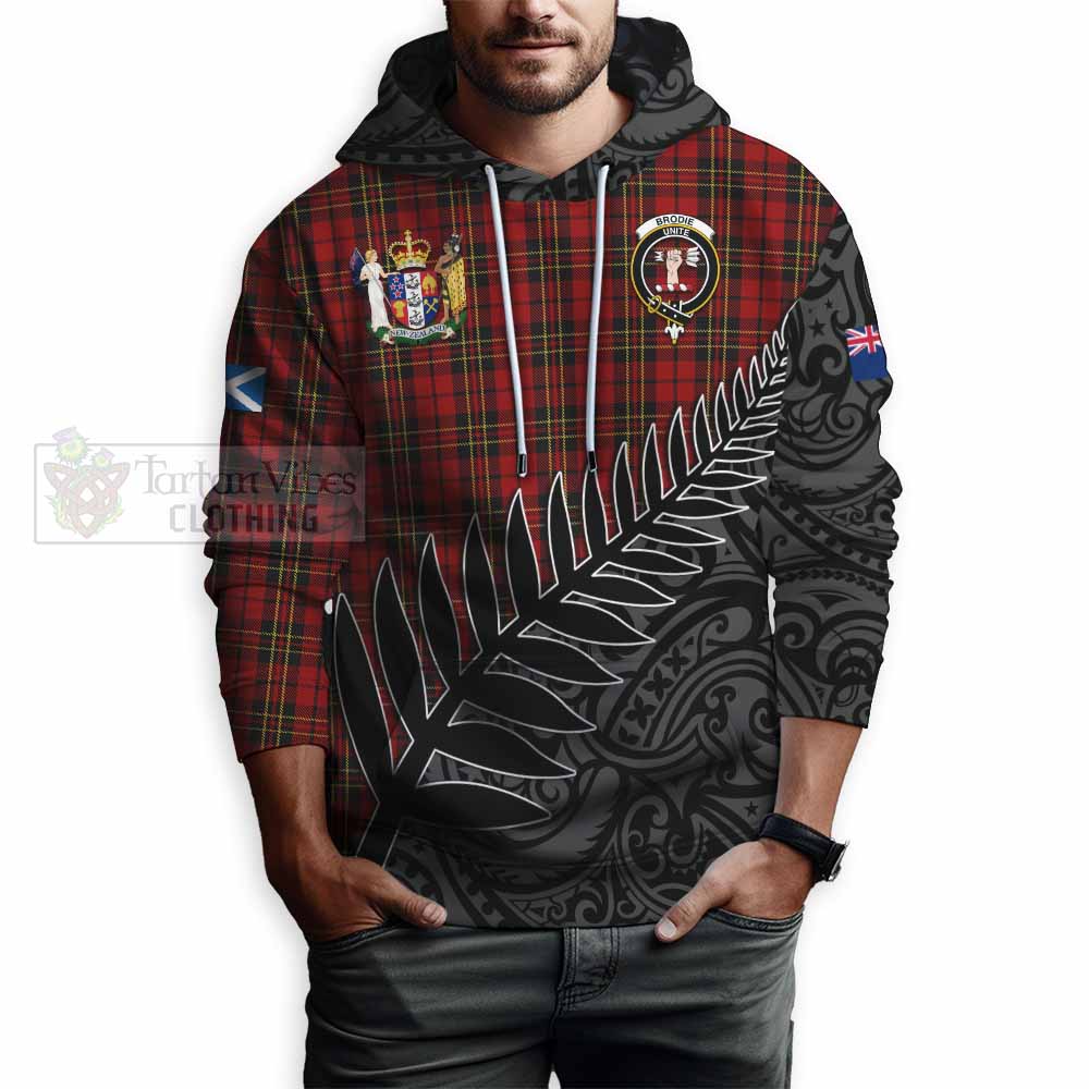 Tartan Vibes Clothing Brodie Crest Tartan Hoodie with New Zealand Silver Fern Half Style