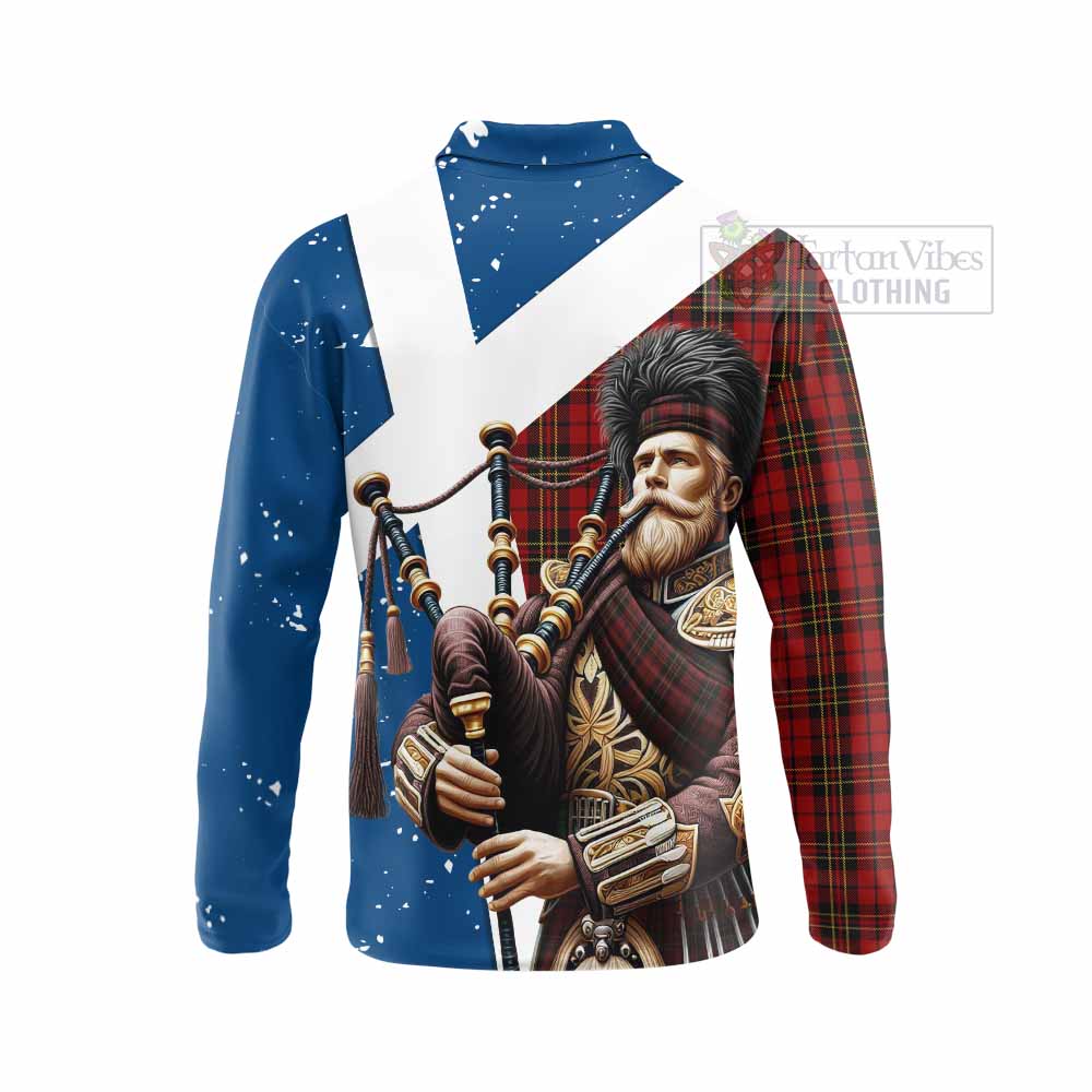 Tartan Vibes Clothing Brodie Tartan Long Sleeve Polo Shirt with Family Crest Scottish Bagpiper Vibes