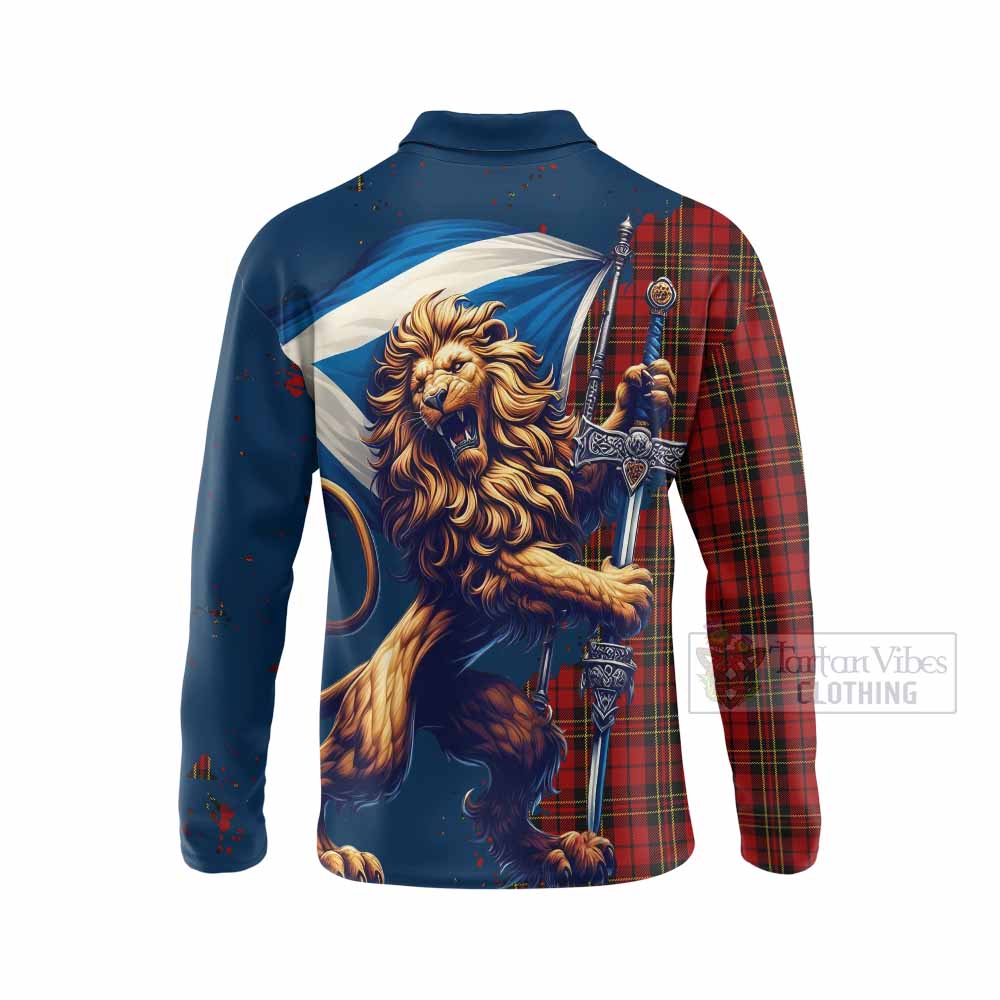 Tartan Vibes Clothing Brodie Tartan Family Crest Long Sleeve Polo Shirt with Scottish Majestic Lion