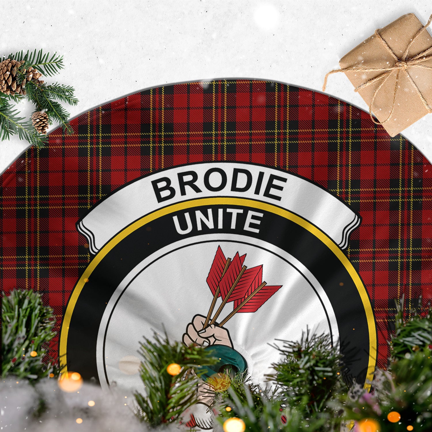 Brodie Tartan Christmas Tree Skirt with Family Crest - Tartanvibesclothing