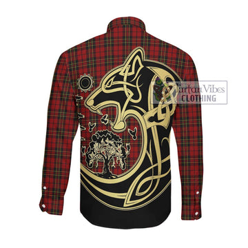 Brodie Tartan Long Sleeve Button Shirt with Family Crest Celtic Wolf Style