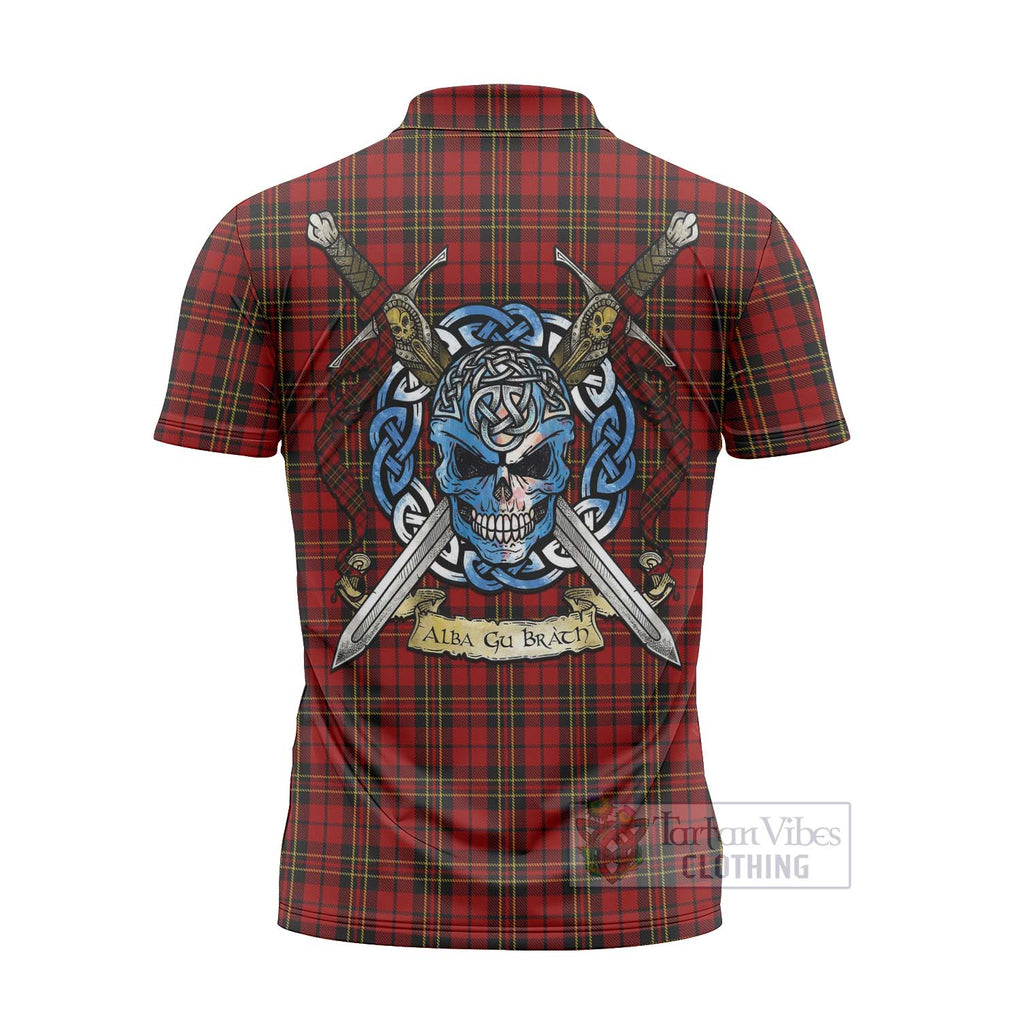 Tartan Vibes Clothing Brodie Tartan Zipper Polo Shirt with Family Crest Celtic Skull Style