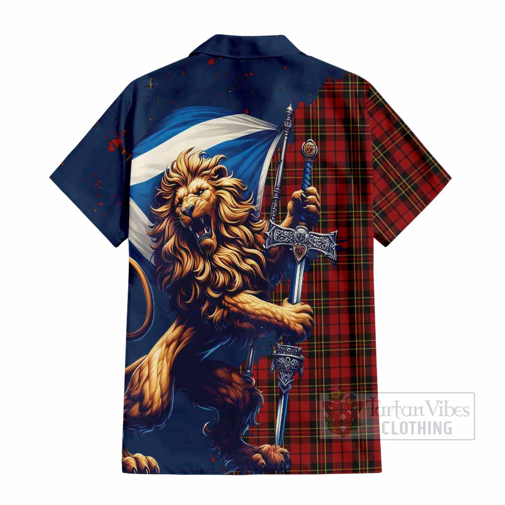 Tartan Vibes Clothing Brodie Tartan Family Crest Short Sleeve Button Shirt with Scottish Majestic Lion