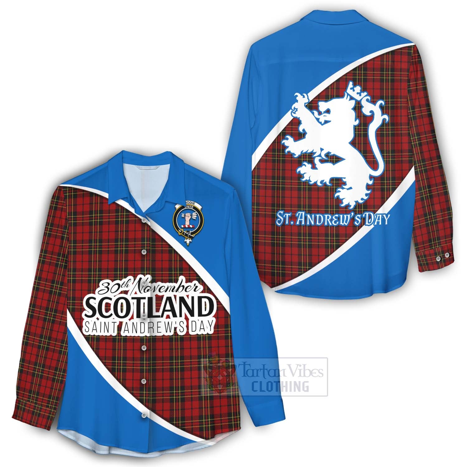 Tartan Vibes Clothing Brodie Family Crest Tartan Women's Casual Shirt Celebrate Saint Andrew's Day in Style