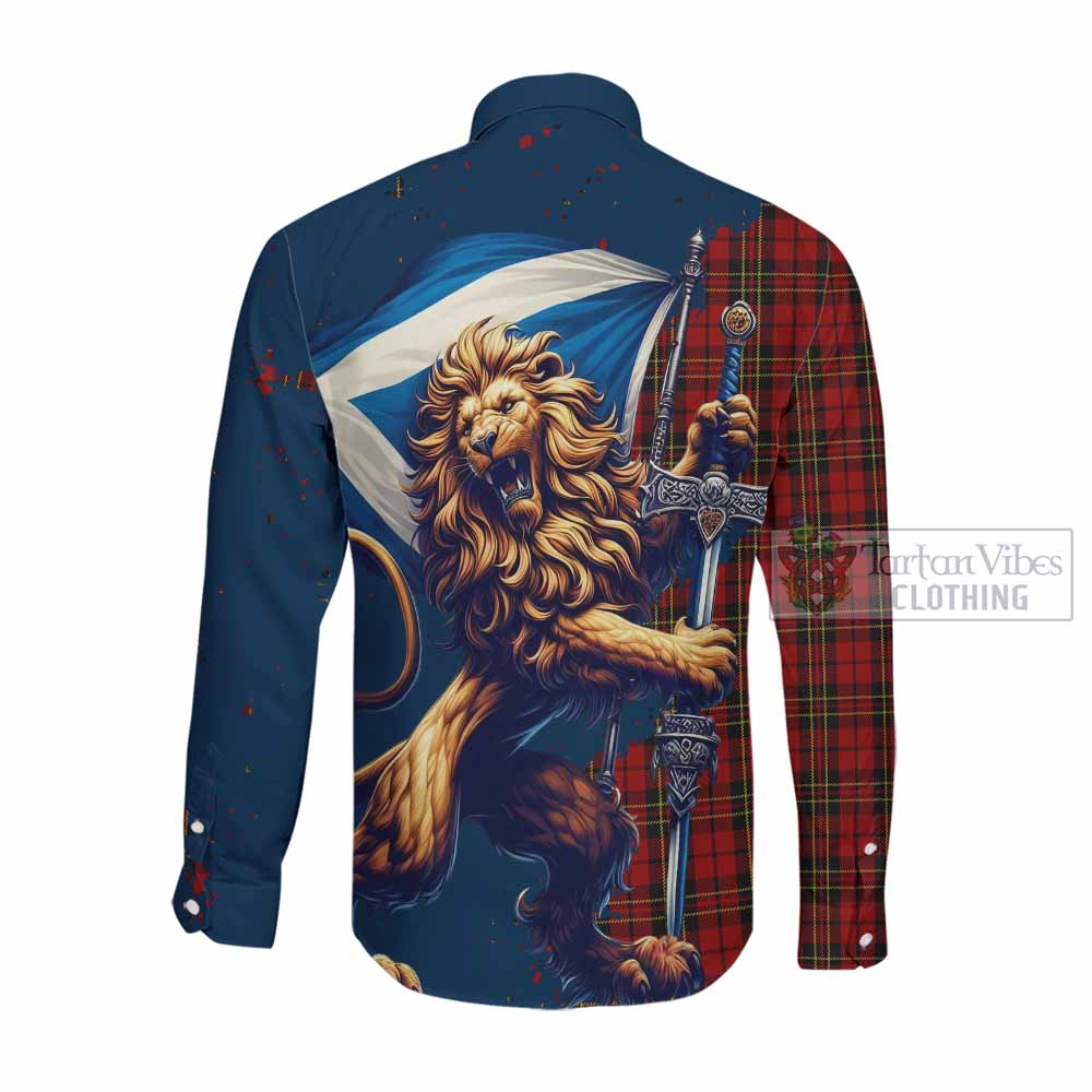 Tartan Vibes Clothing Brodie Tartan Family Crest Long Sleeve Button Shirt with Scottish Majestic Lion