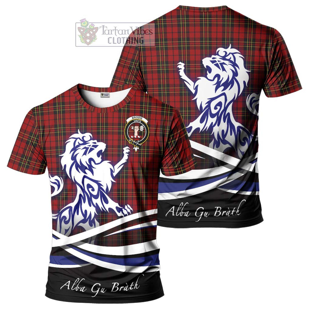 Tartan Vibes Clothing Brodie Tartan Cotton T-shirt with Alba Gu Brath Regal Lion Emblem