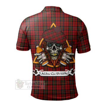 Brodie Tartan Polo Shirt with Family Crest and Bearded Skull Holding Bottles of Whiskey