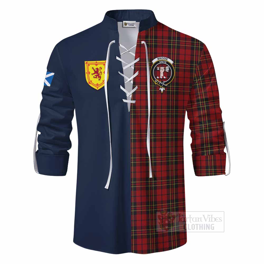 Brodie Tartan Ghillie Kilt Shirt Alba with Scottish Lion Royal Arm Half Style