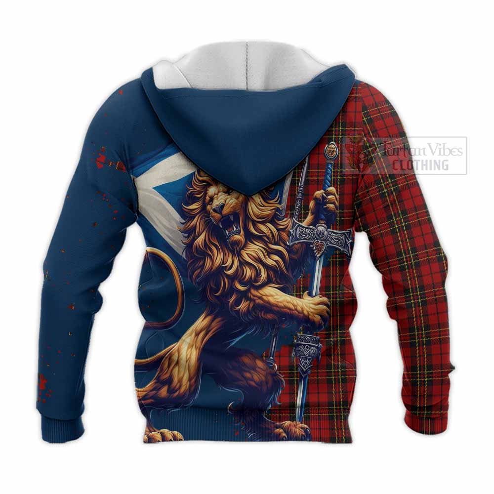 Tartan Vibes Clothing Brodie Tartan Family Crest Knitted Hoodie with Scottish Majestic Lion