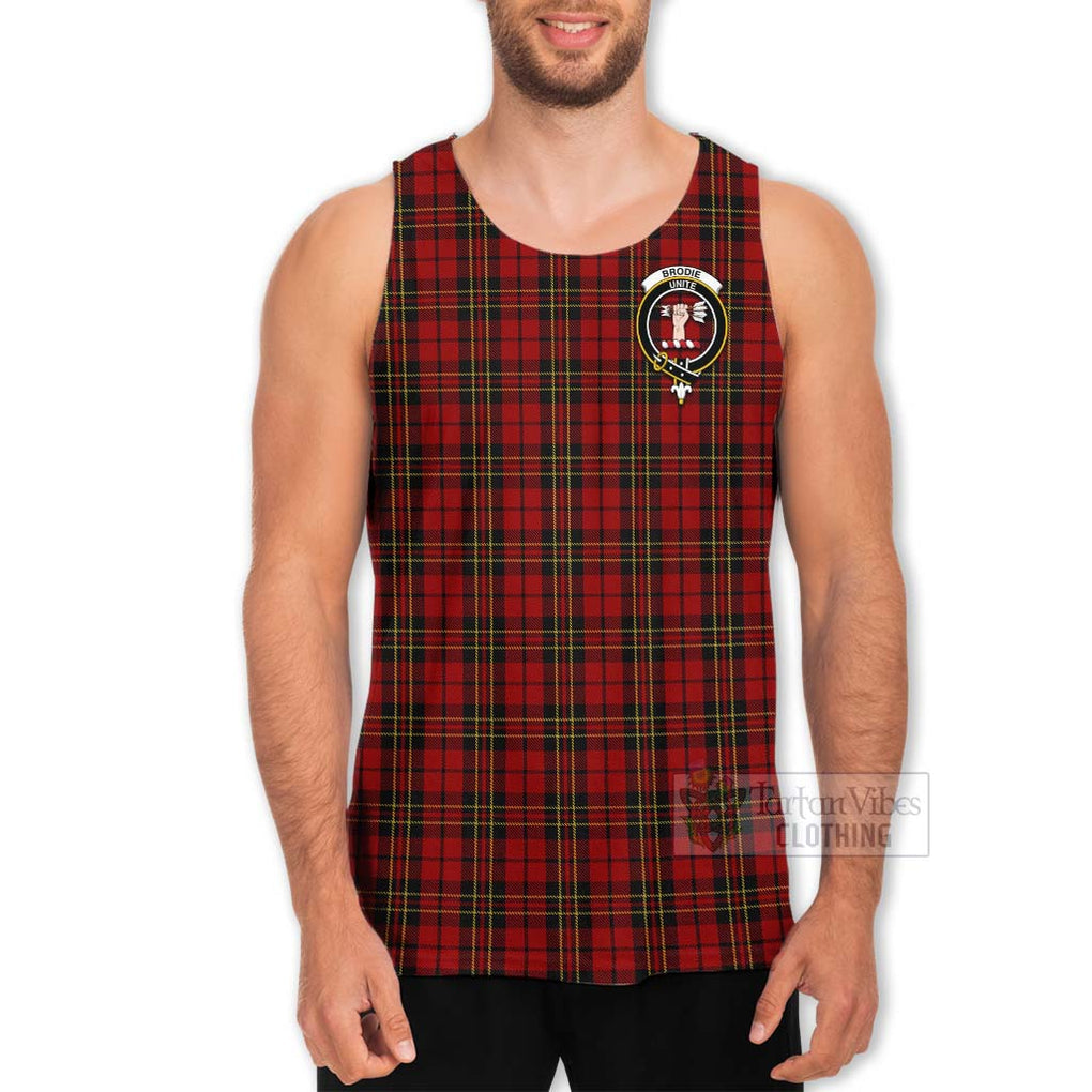 Tartan Vibes Clothing Brodie Tartan Men's Tank Top with Family Crest and Bearded Skull Holding Bottles of Whiskey