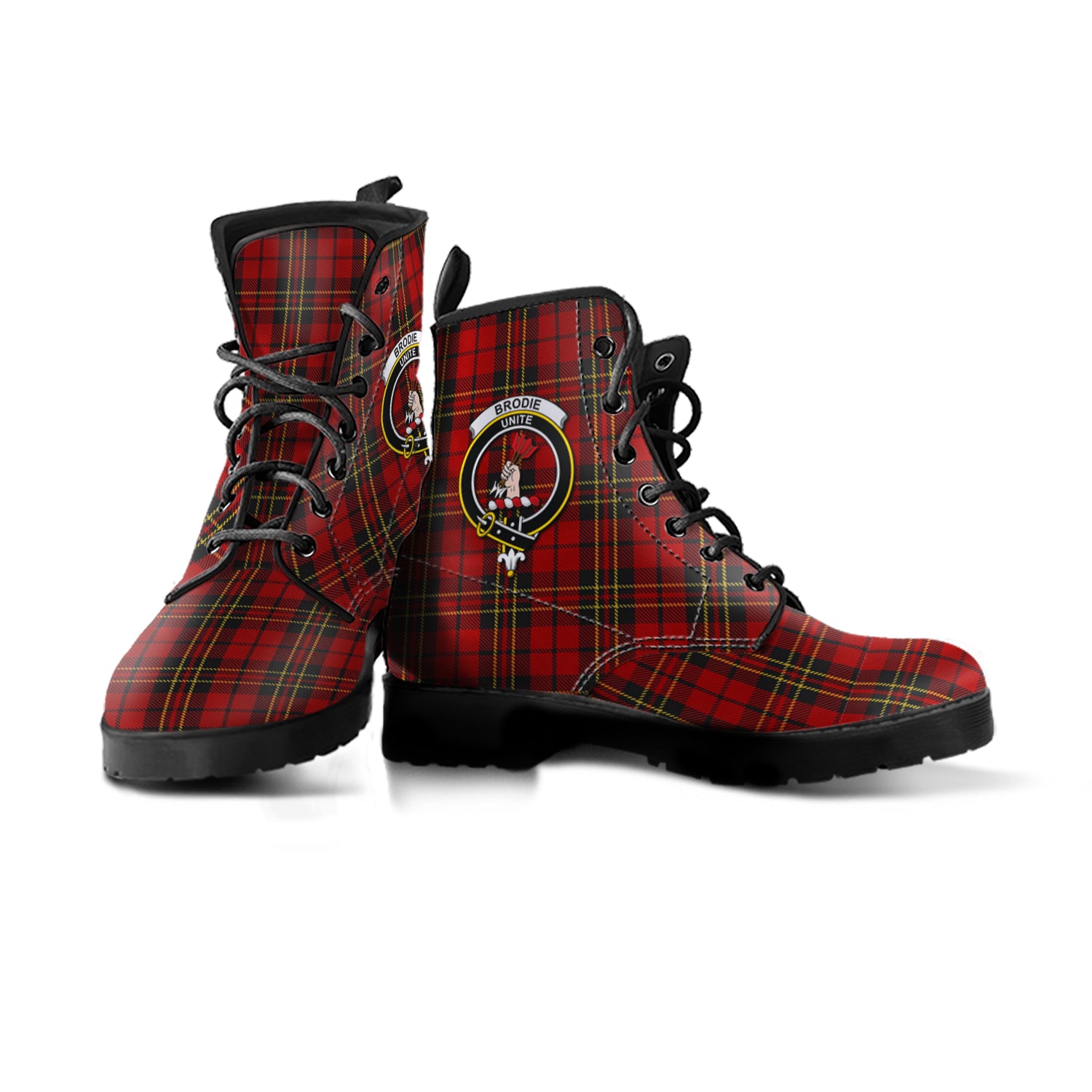 Brodie Tartan Leather Boots with Family Crest - Tartanvibesclothing